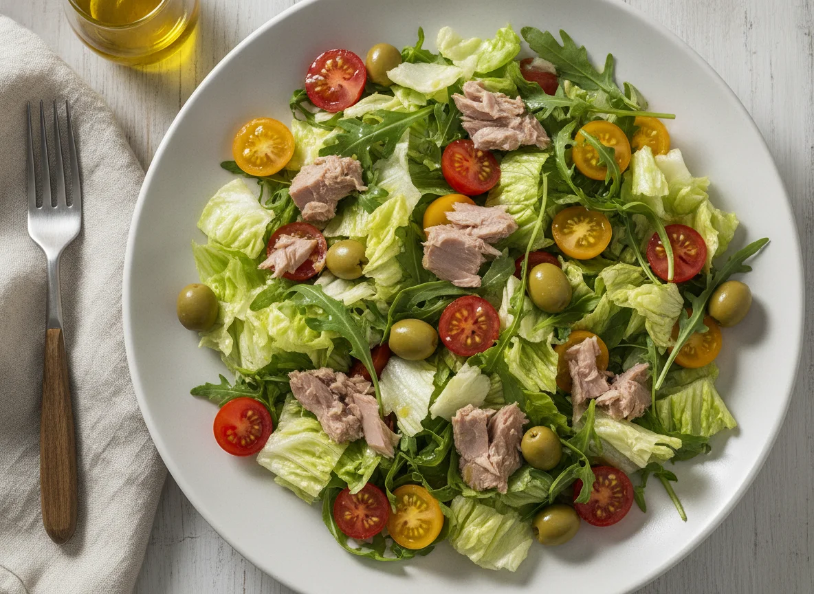Gemischter Salat mit Thunfisch und Oliven photo