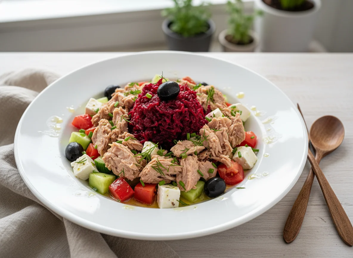 Gemischter Salat mit Thunfisch und Rote Bete photo