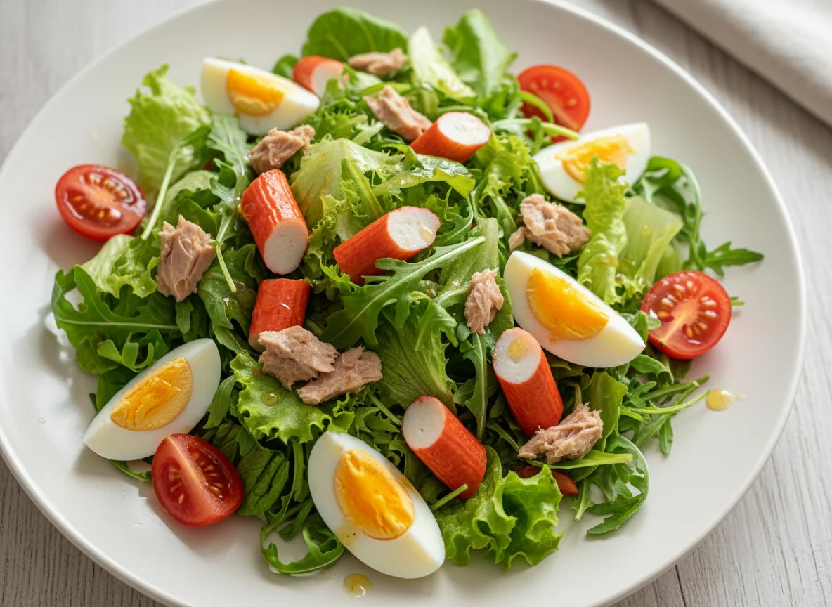 Gemischter Salat mit Thunfisch und Surimi photo