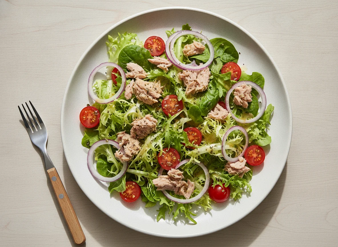 Gemischter Salat mit Thunfisch und Zwiebeln photo