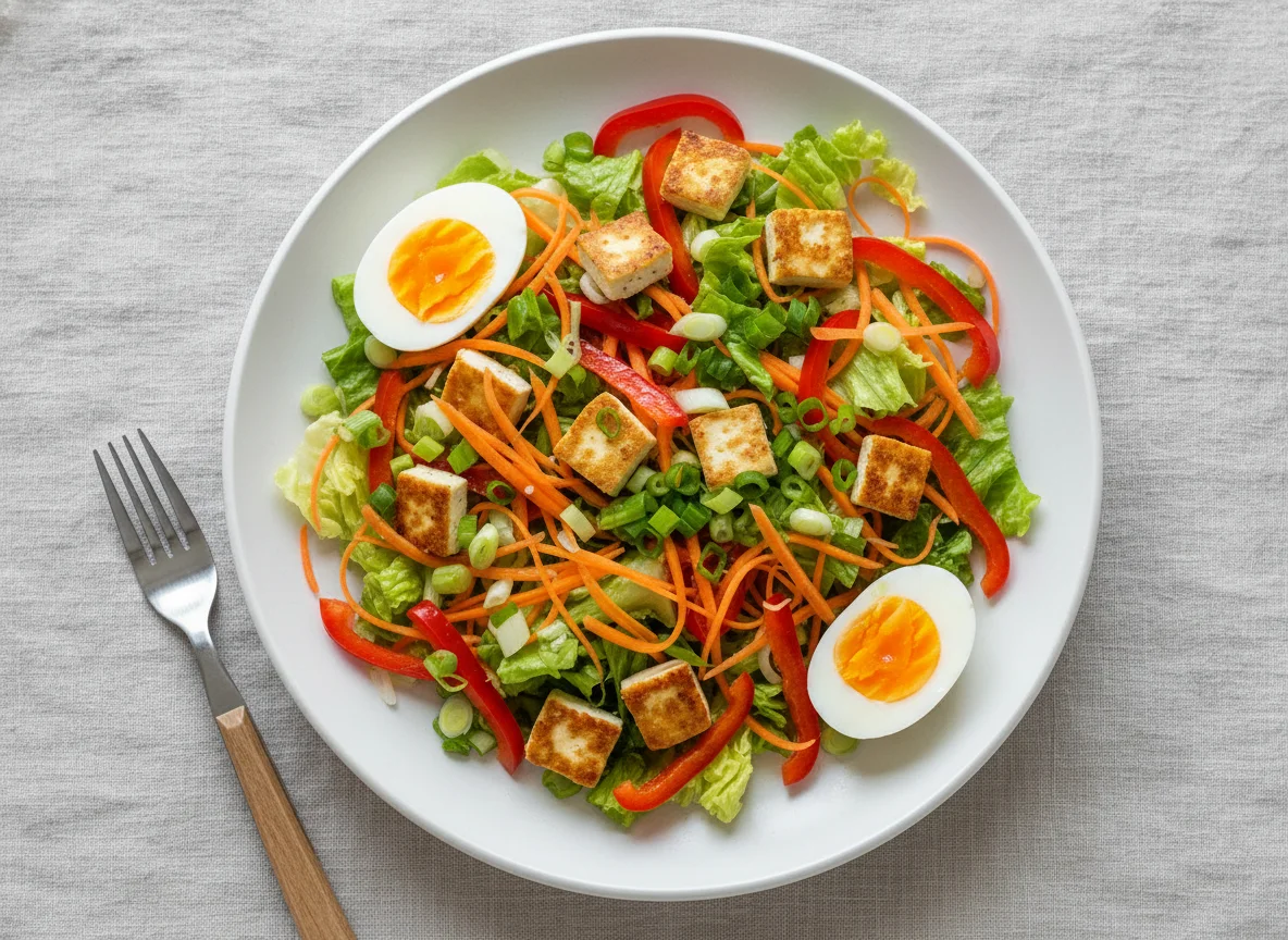 Gemischter Salat mit Tofu und Ei photo