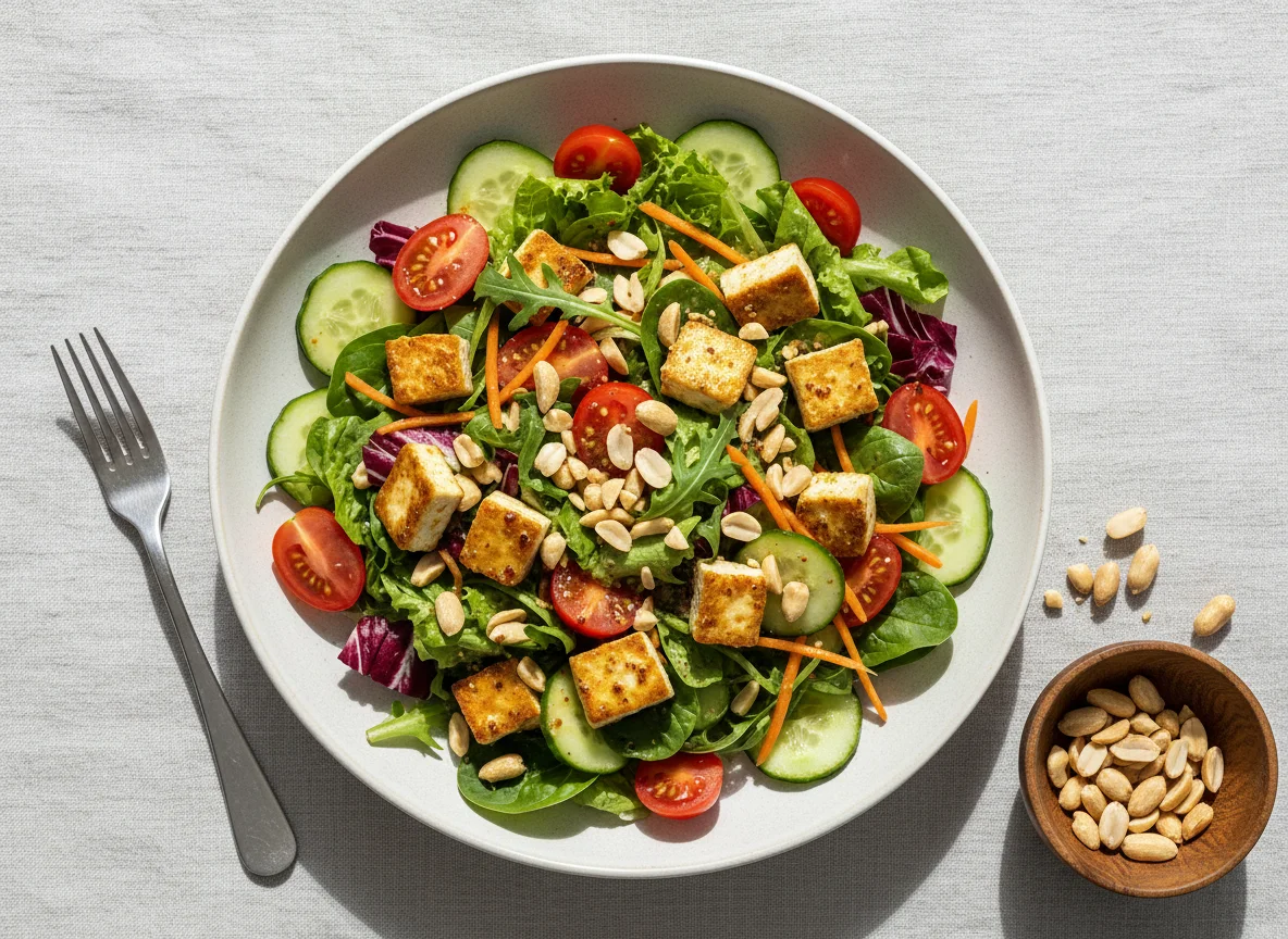 Gemischter Salat mit Tofu und Erdnüssen photo