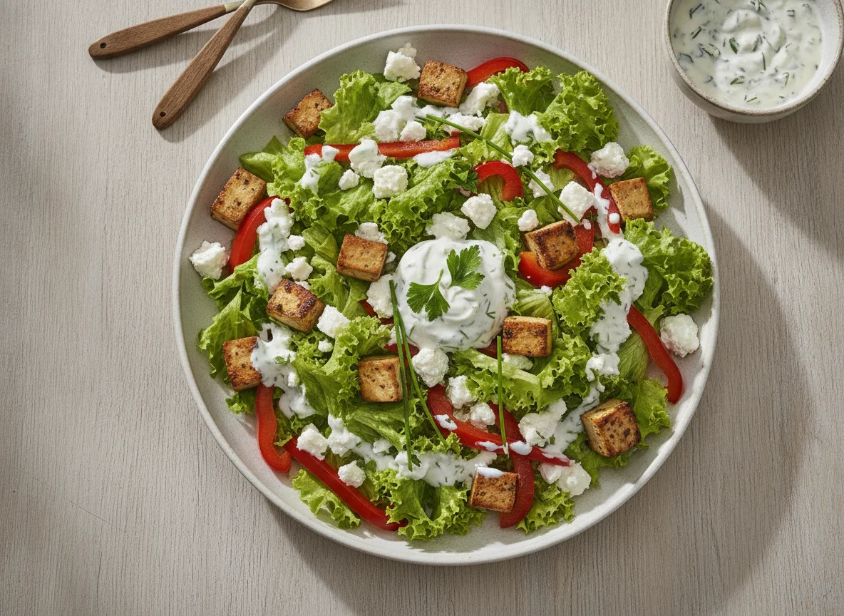 Gemischter Salat mit Tofu und Feta photo