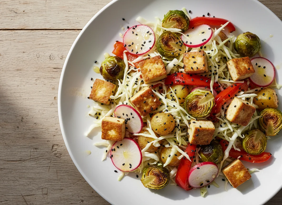 Gemischter Salat mit Tofu und geröstetem Gemüse photo