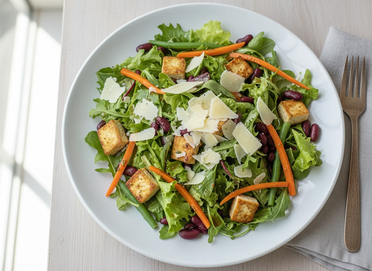 Gemischter Salat mit Tofu und Käse photo