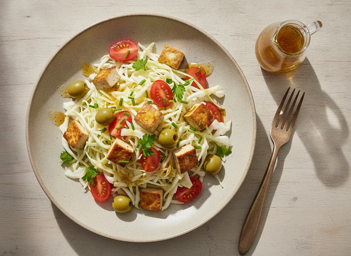 Gemischter Salat mit Tofu und Oliven photo