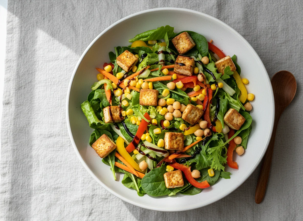 Gemischter Salat mit Tofu und Sojasauce photo