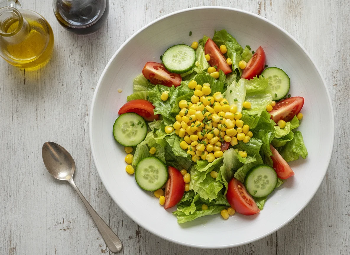 Gemischter Salat mit Tomaten, Gurken und Mais photo
