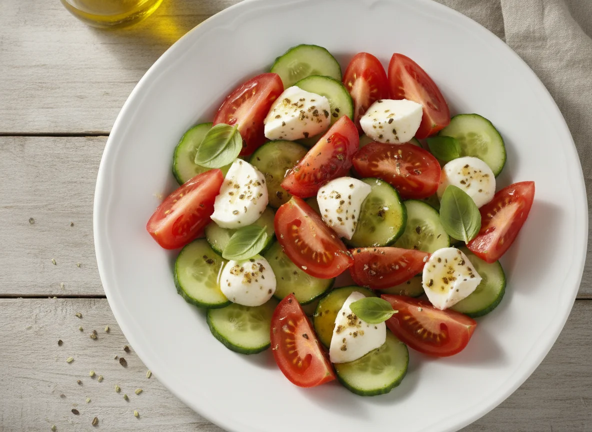 Gemischter Salat mit Tomaten, Gurken und Mozzarella photo