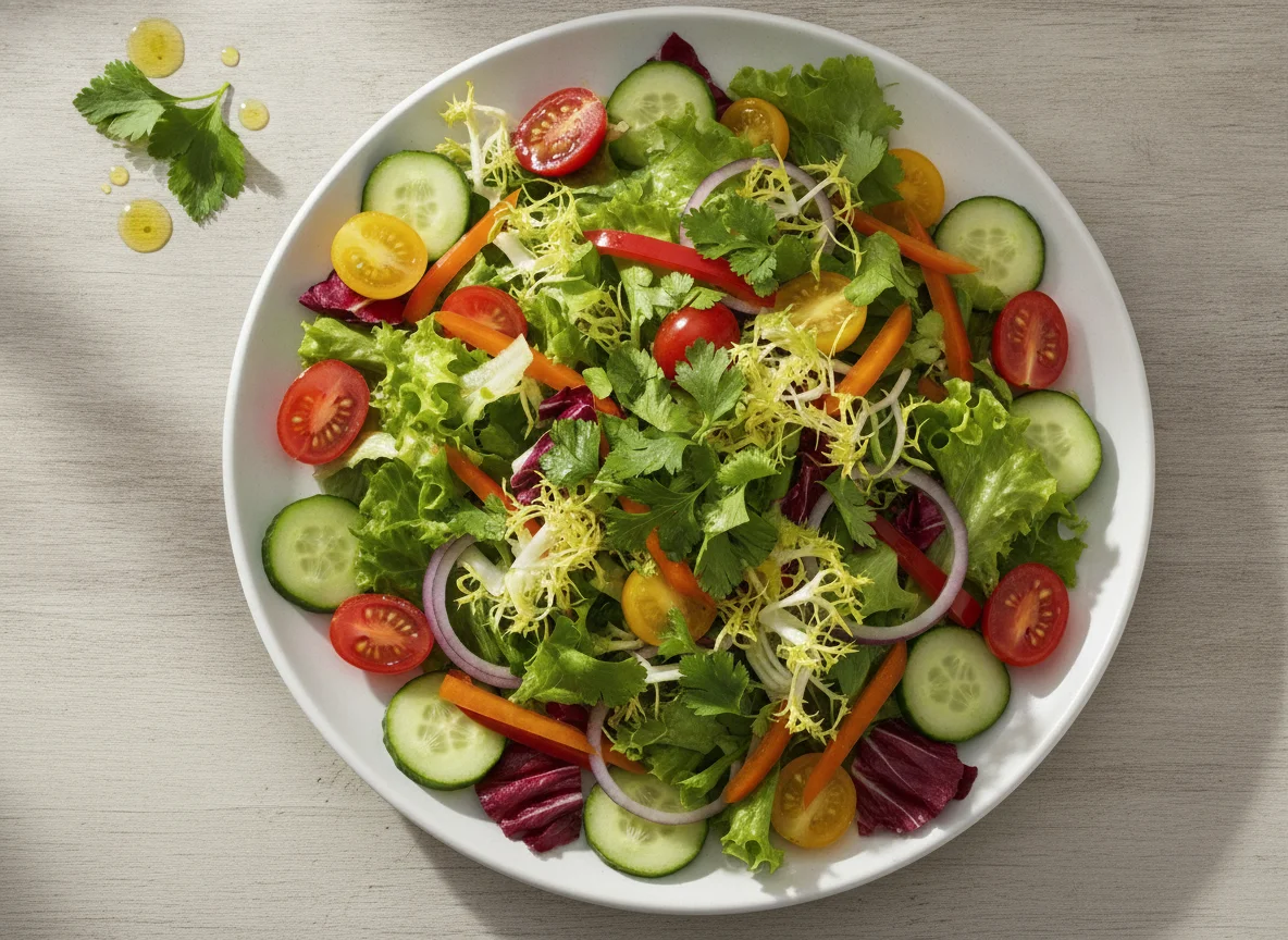 Gemischter Salat mit Tomaten, Gurken und roten Zwiebeln photo