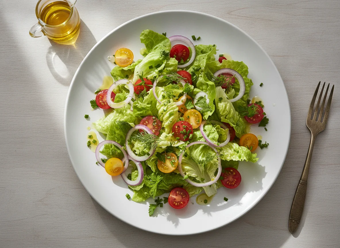 Gemischter Salat mit Tomaten und Zwiebeln photo