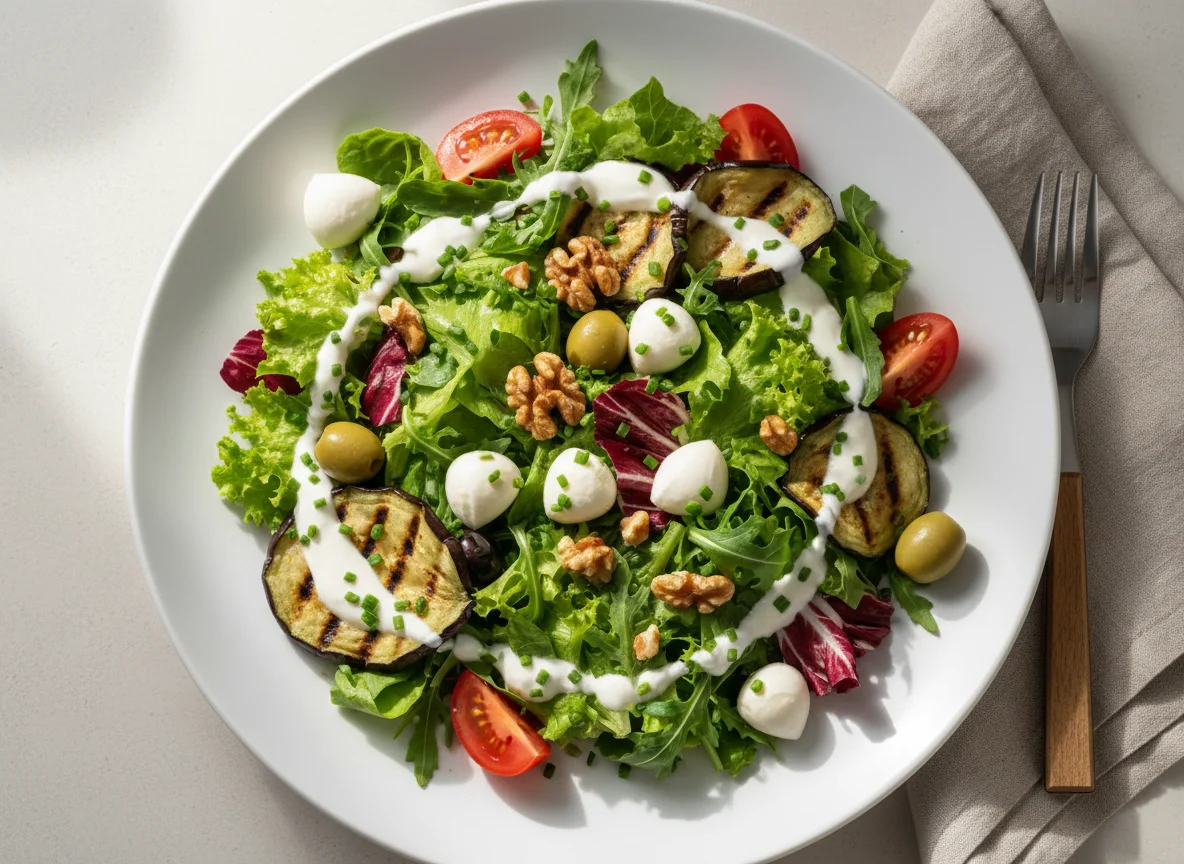 Gemischter Salat mit Walnüssen und Mozzarella photo