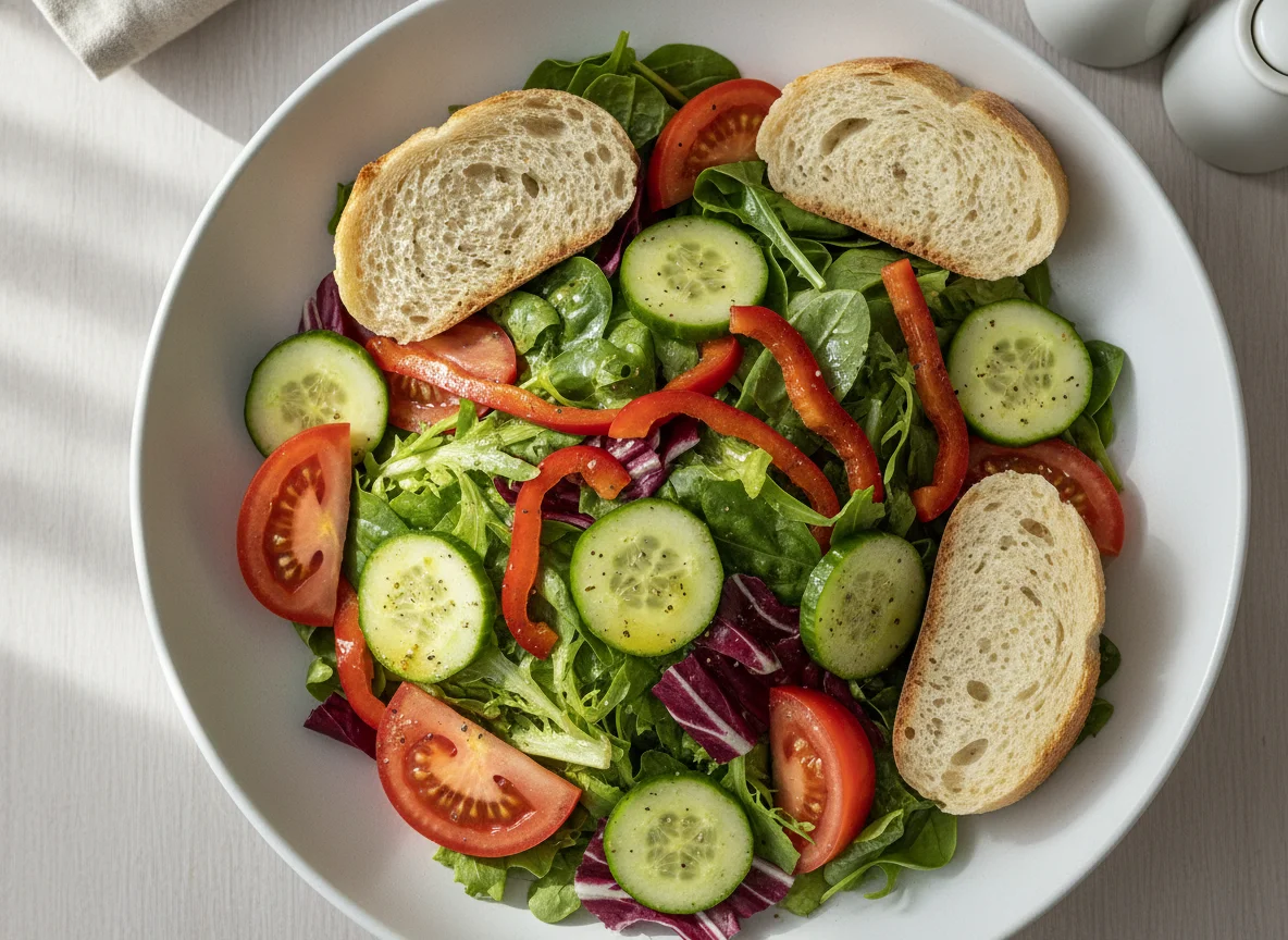 Gemischter Salat mit Weißbrot photo