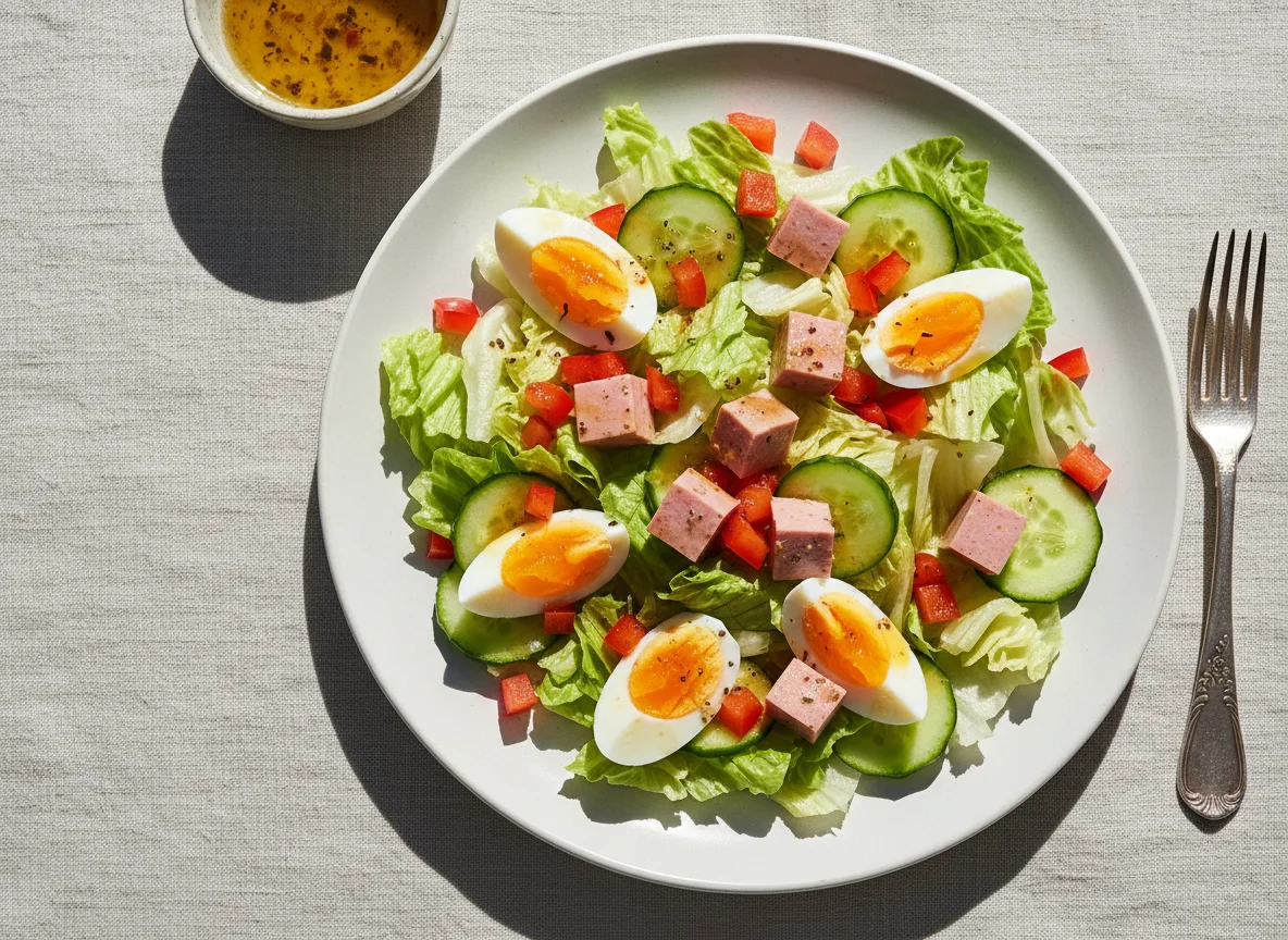 Gemischter Salat mit Wurst und Ei photo