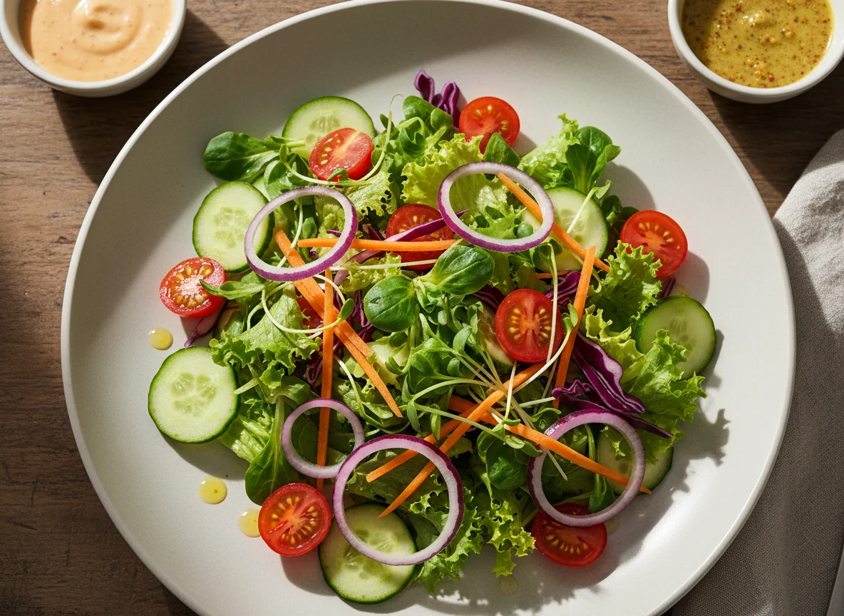Gemischter Salat mit zwei Dressings photo