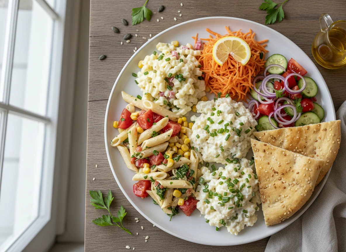 Gemischter Salatteller mit Brot photo