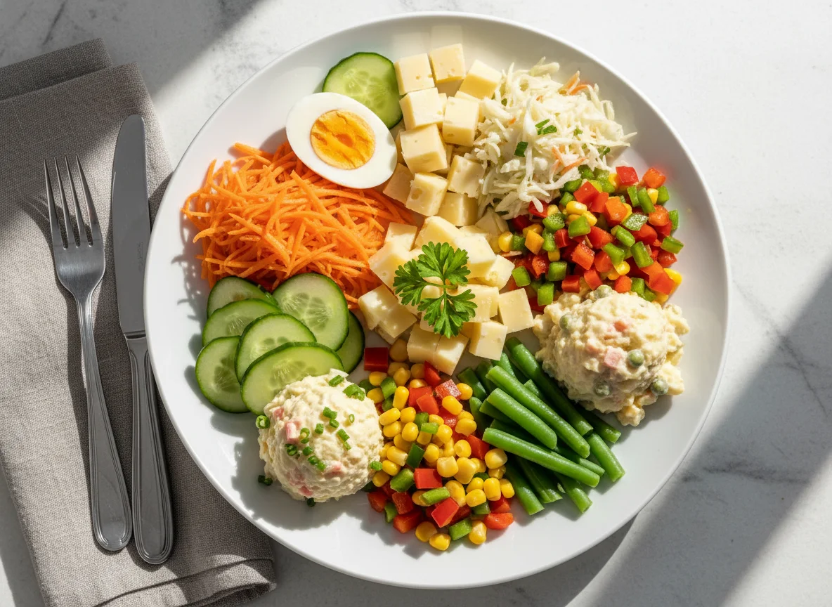 Gemischter Salatteller mit Ei und Käse photo
