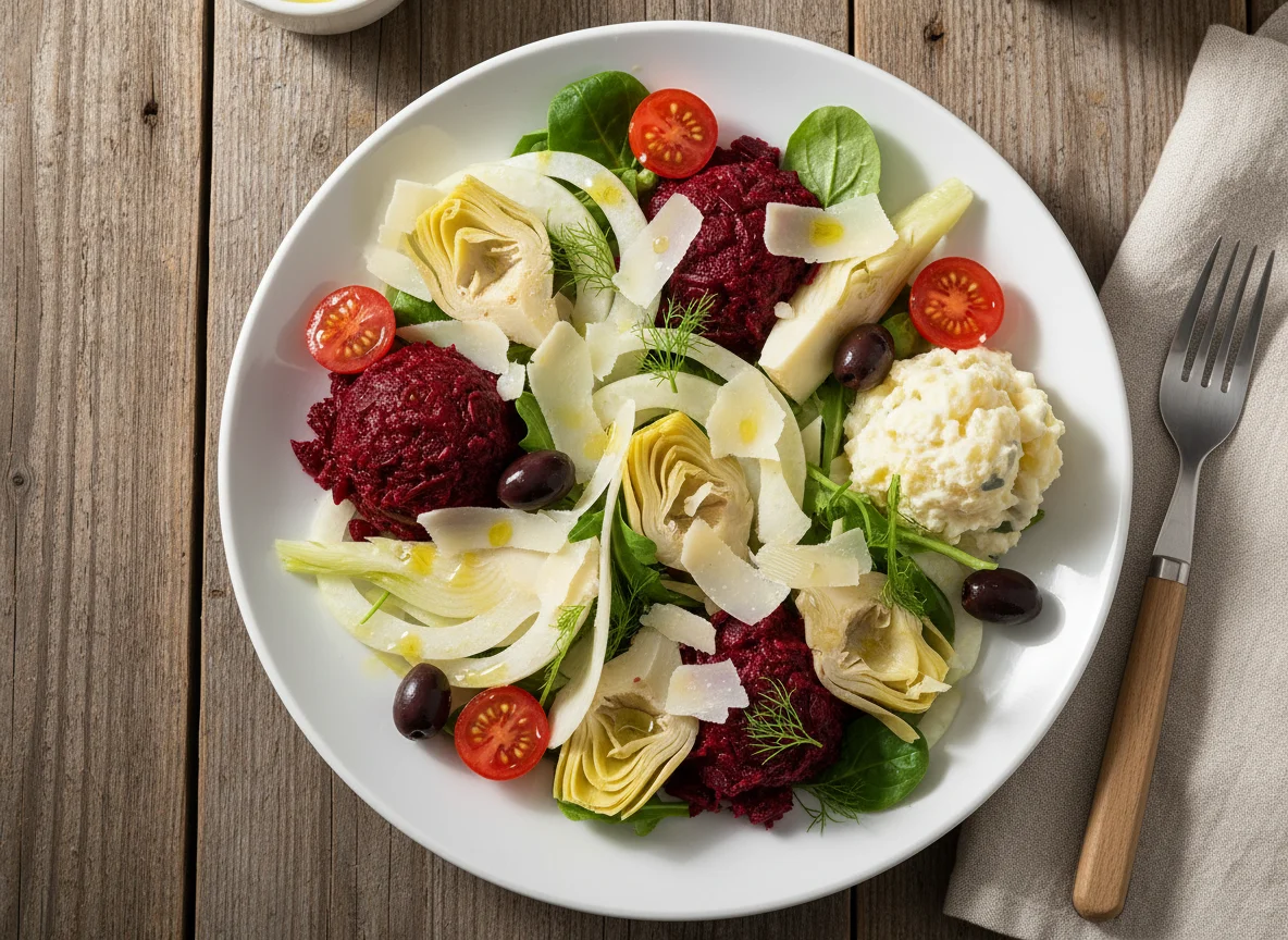 Gemischter Salatteller mit Fenchel und Artischocke photo