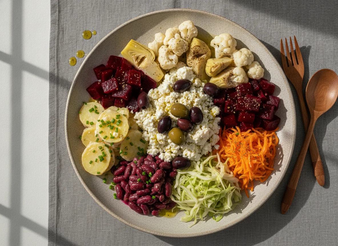Gemischter Salatteller mit Feta und Oliven photo