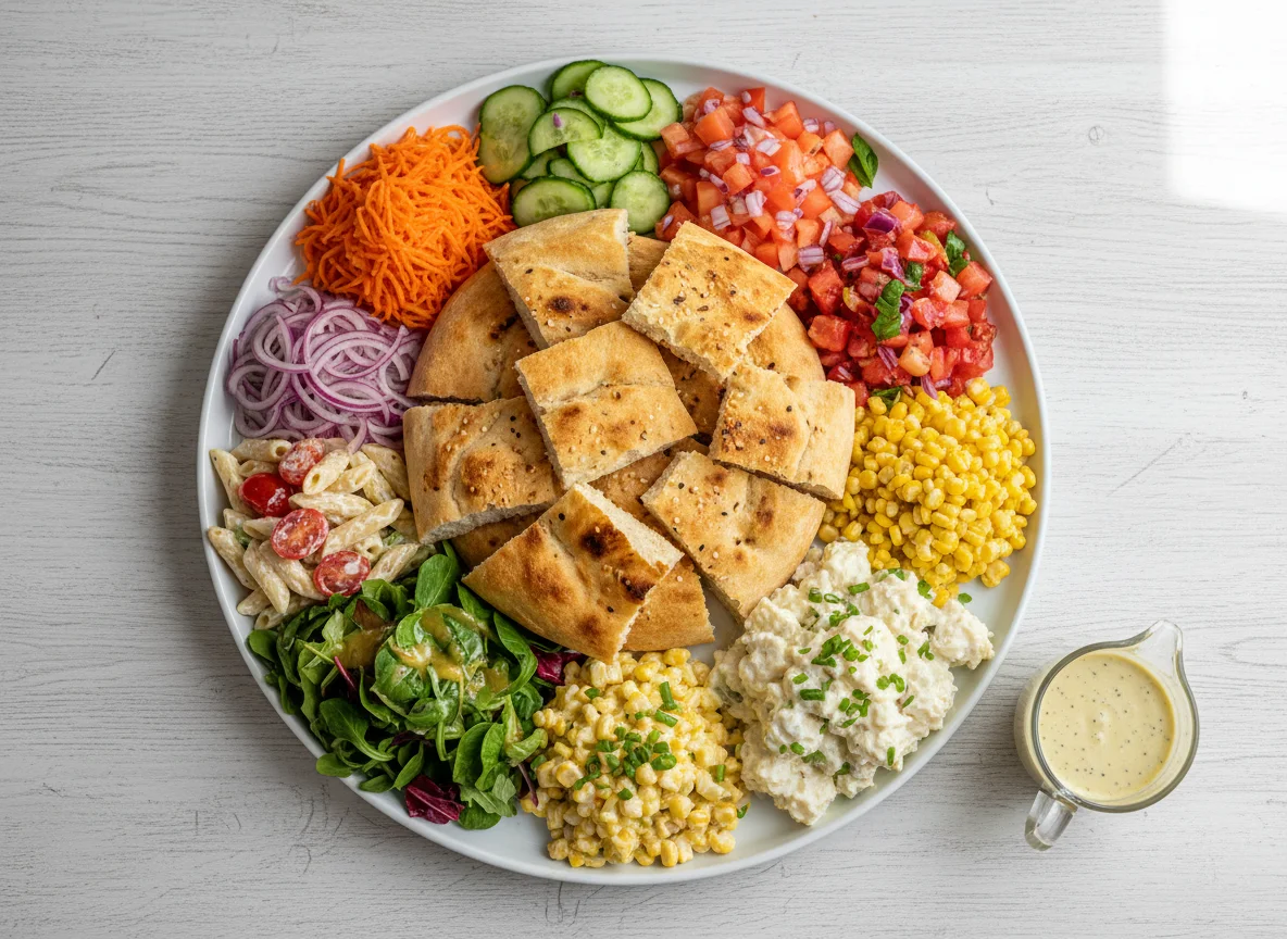 Gemischter Salatteller mit Fladenbrot photo