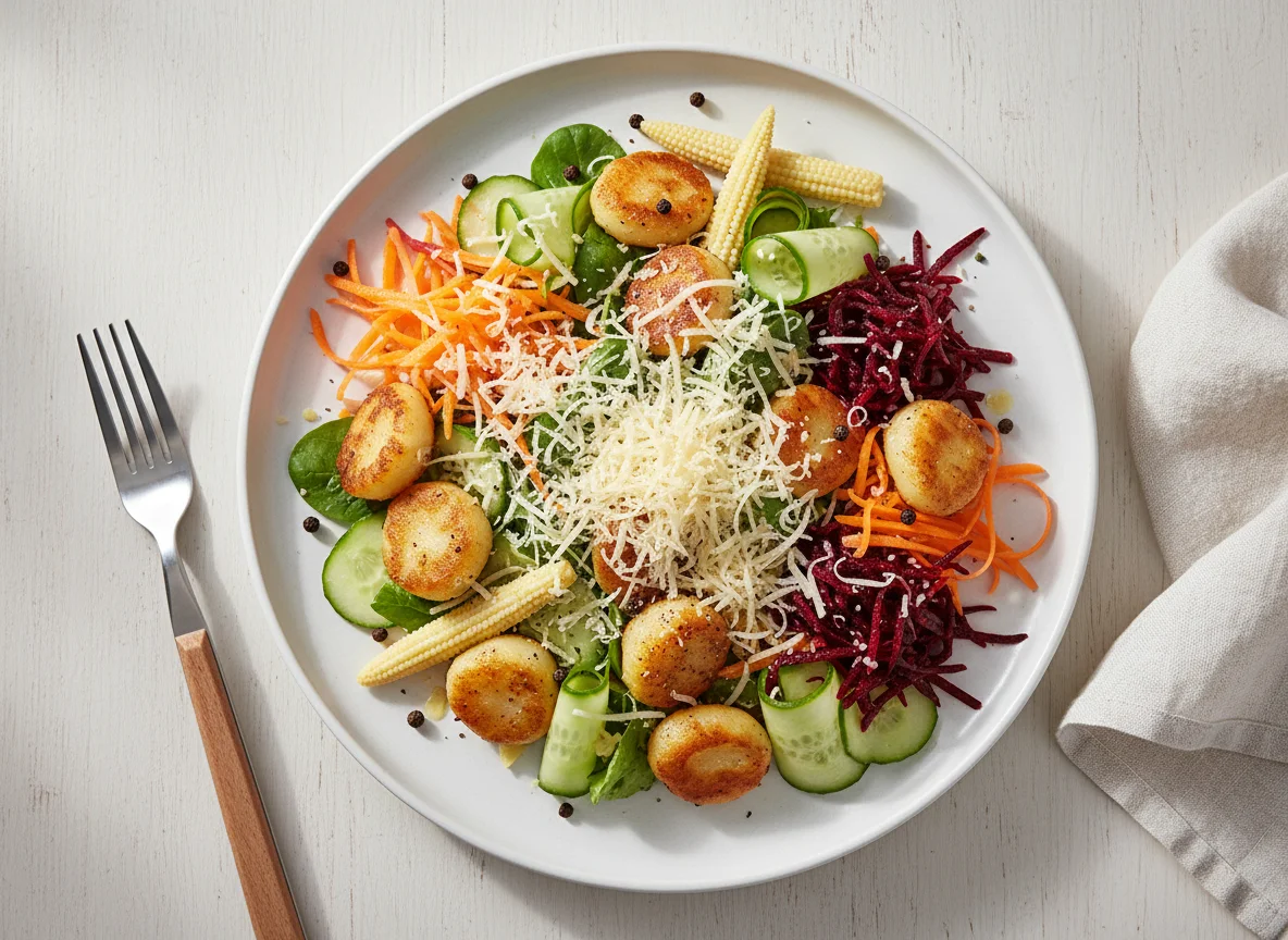 Gemischter Salatteller mit Gnocchi photo