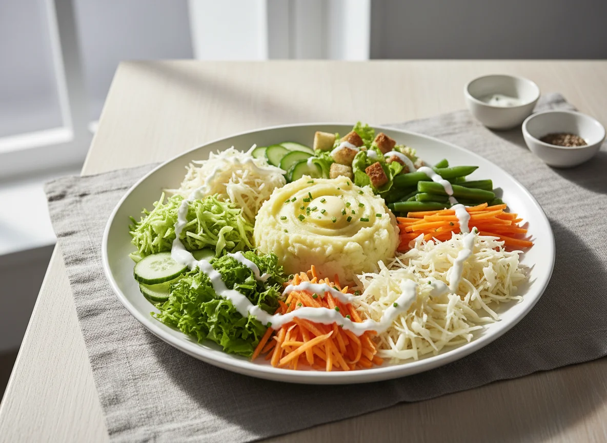 Gemischter Salatteller mit Kartoffelbrei photo