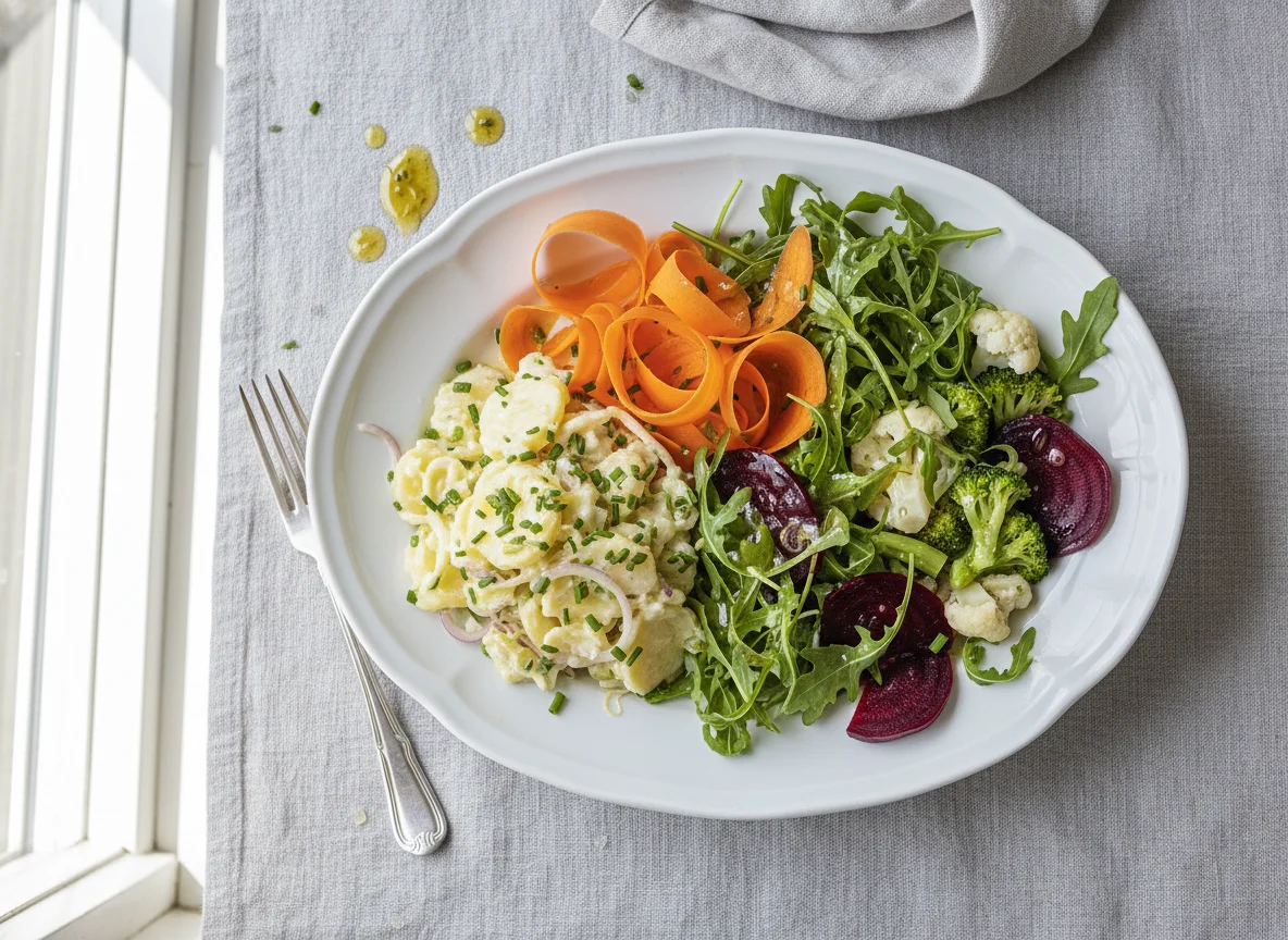 Gemischter Salatteller mit Kartoffelsalat photo