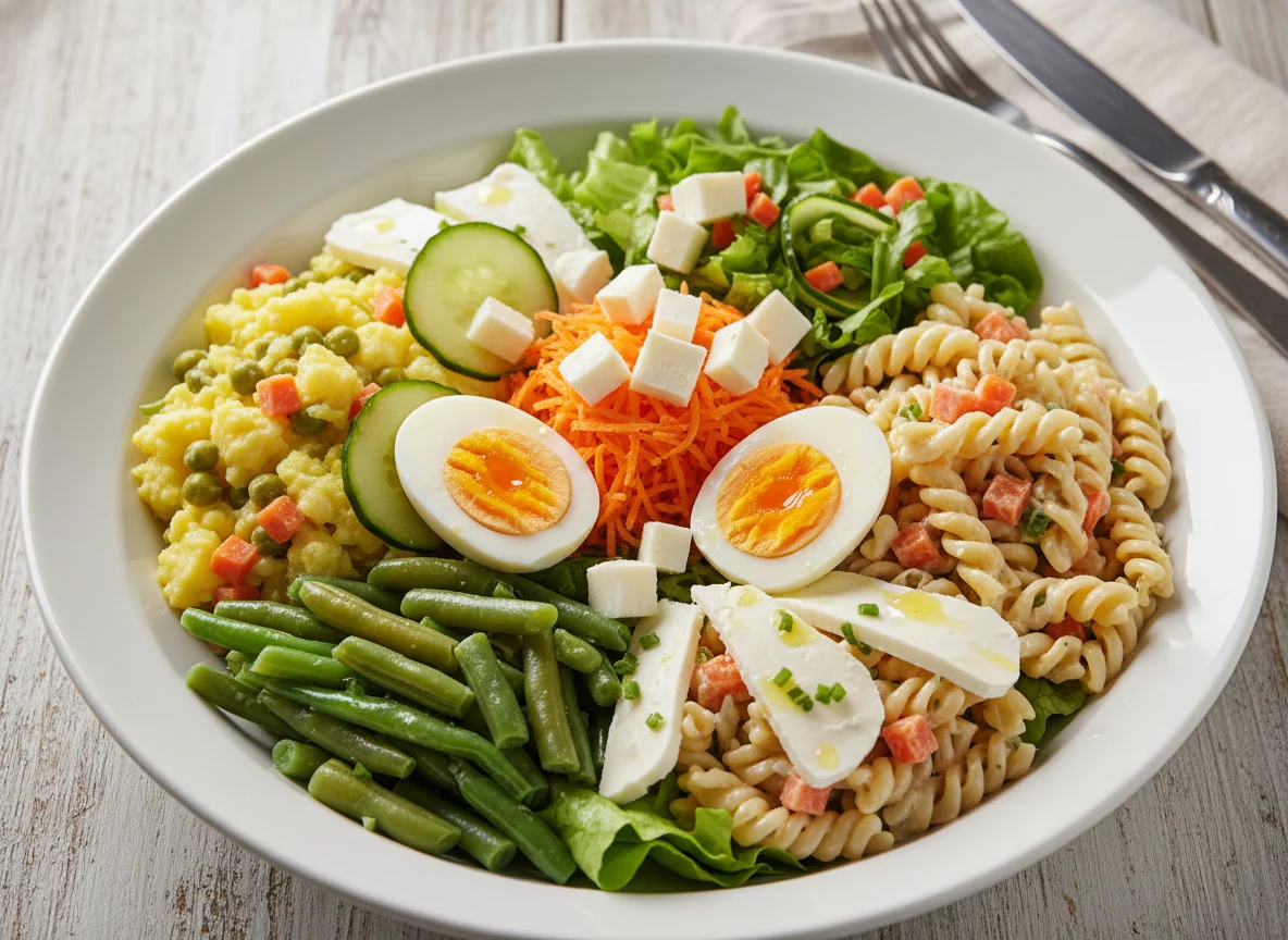 Gemischter Salatteller mit Käse und Ei photo