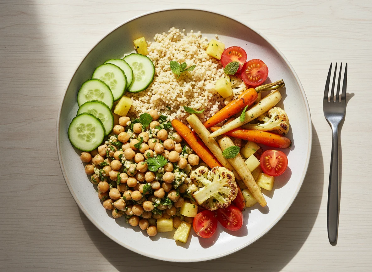 Gemischter Salatteller mit Kichererbsen und Couscous photo