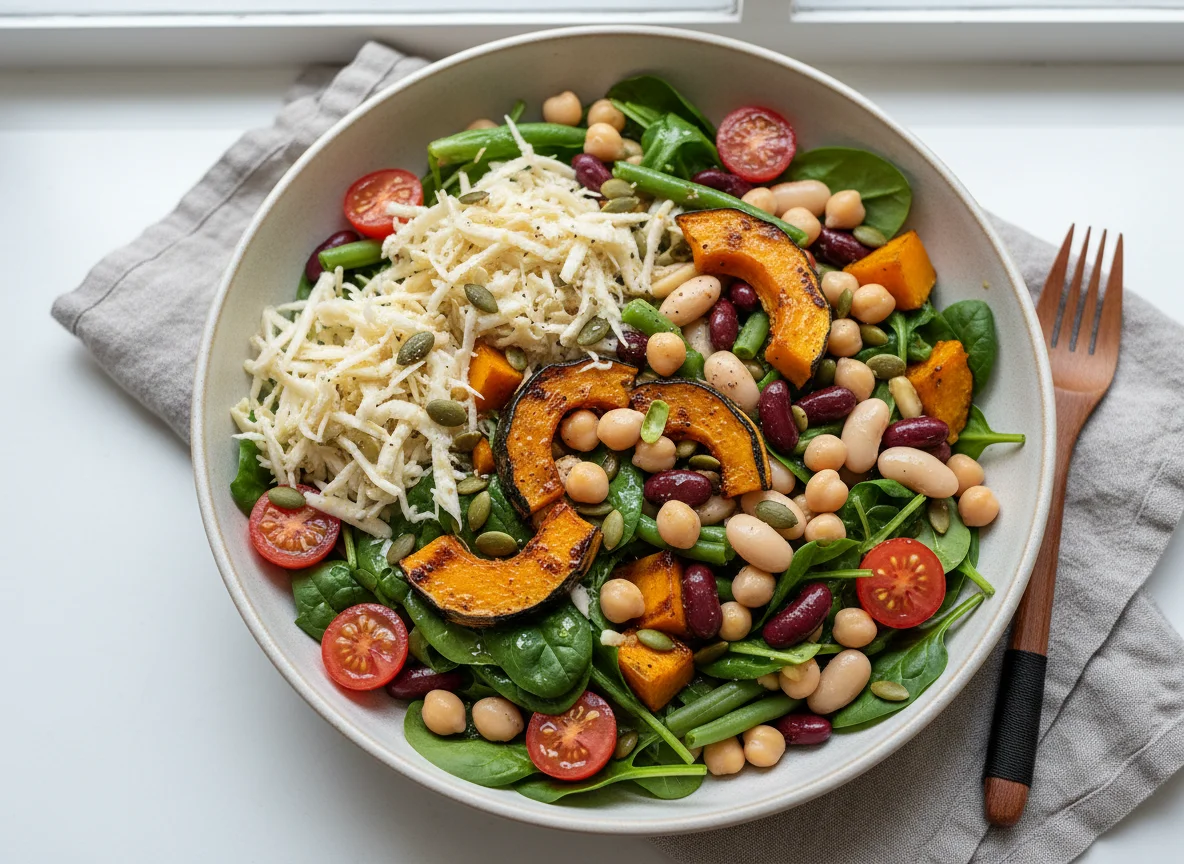 Gemischter Salatteller mit Kürbis und Bohnen photo