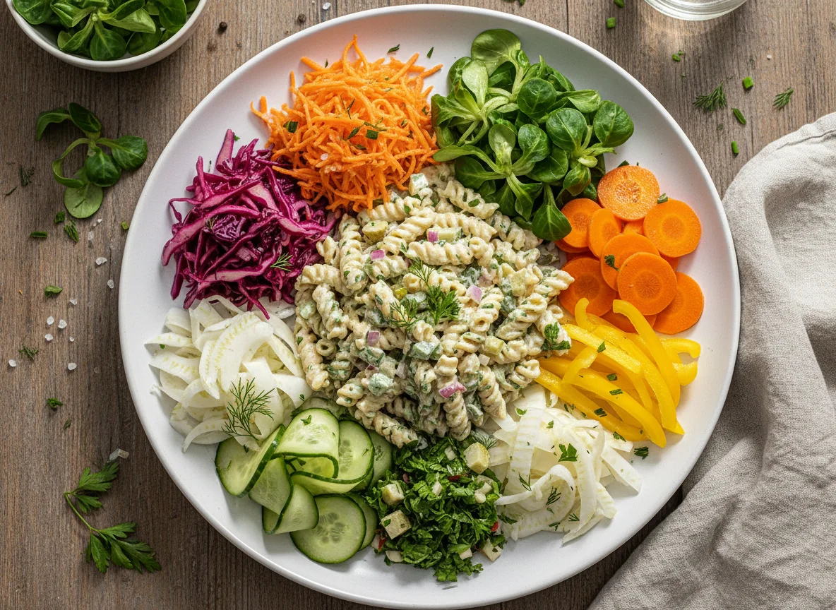 Gemischter Salatteller mit Nudelsalat photo