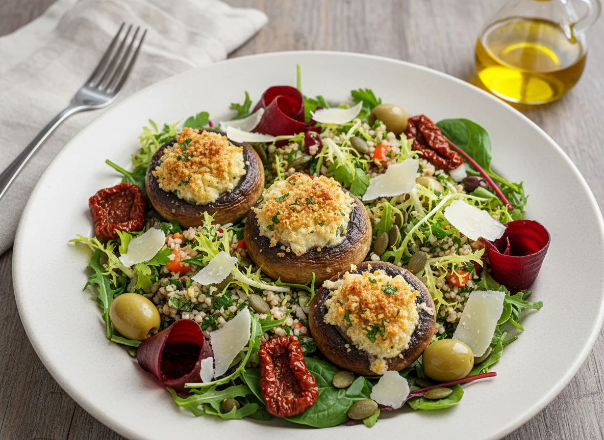 Gemischter Salatteller mit Pilzen und Käse photo