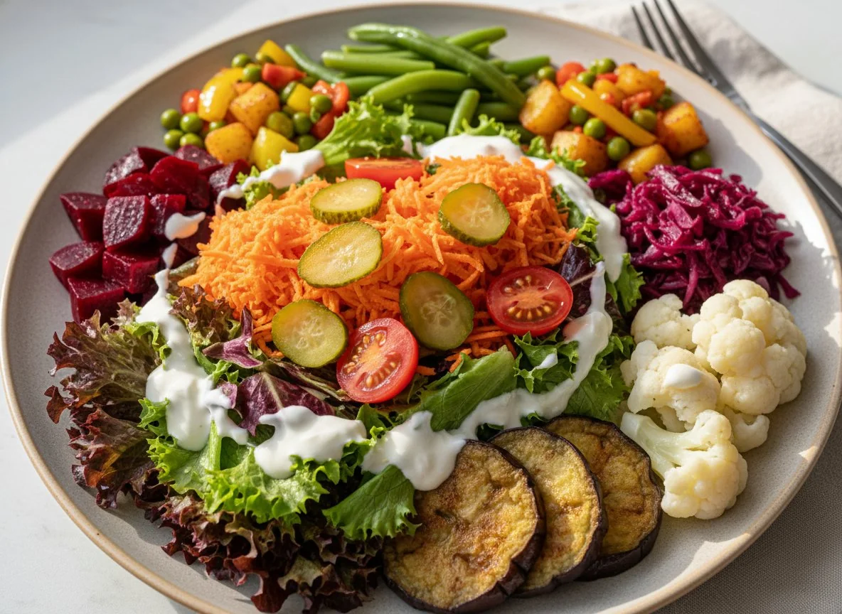 Gemischter Salatteller mit verschiedenen Beilagen photo