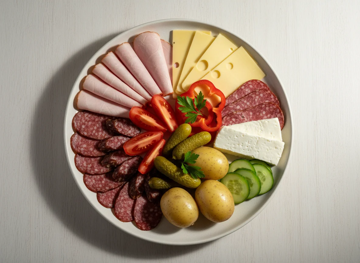 Gemischter Teller mit Aufschnitt und Gemüse photo