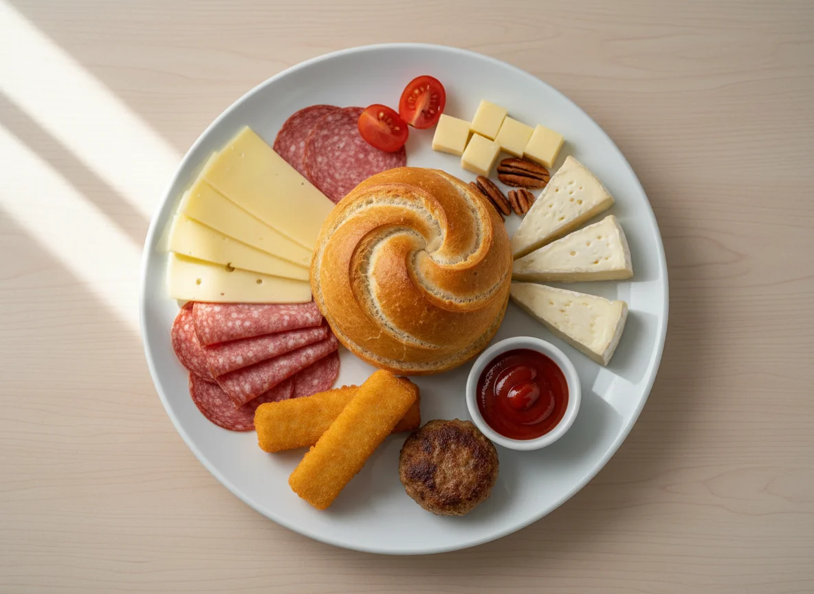 Gemischter Teller mit Brötchen und Käse photo