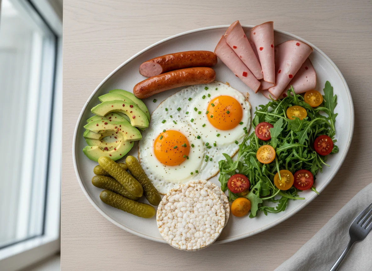 Gemischter Teller mit Eiern, Wurst und Salat photo
