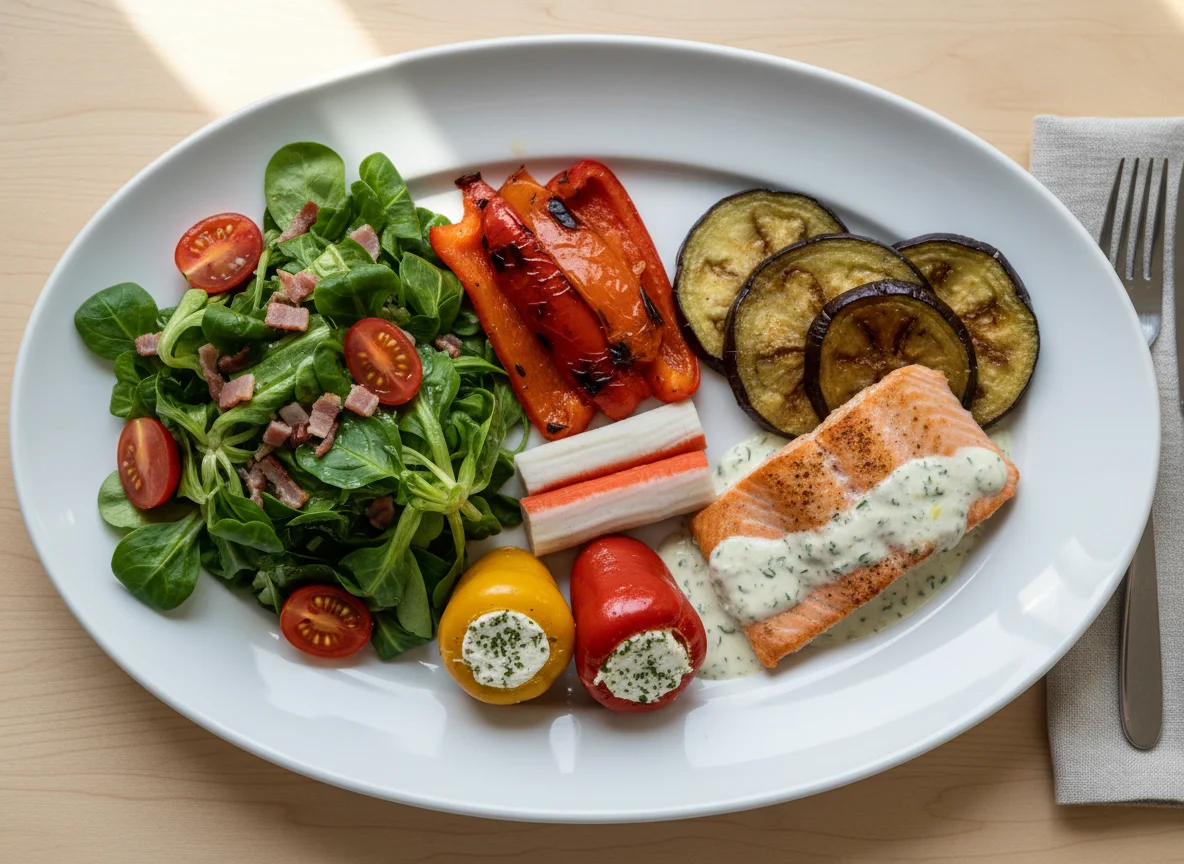 Gemischter Teller mit Fisch und Salat photo