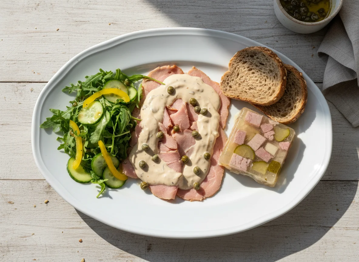 Gemischter Teller mit Fleisch, Sülze und Salat photo