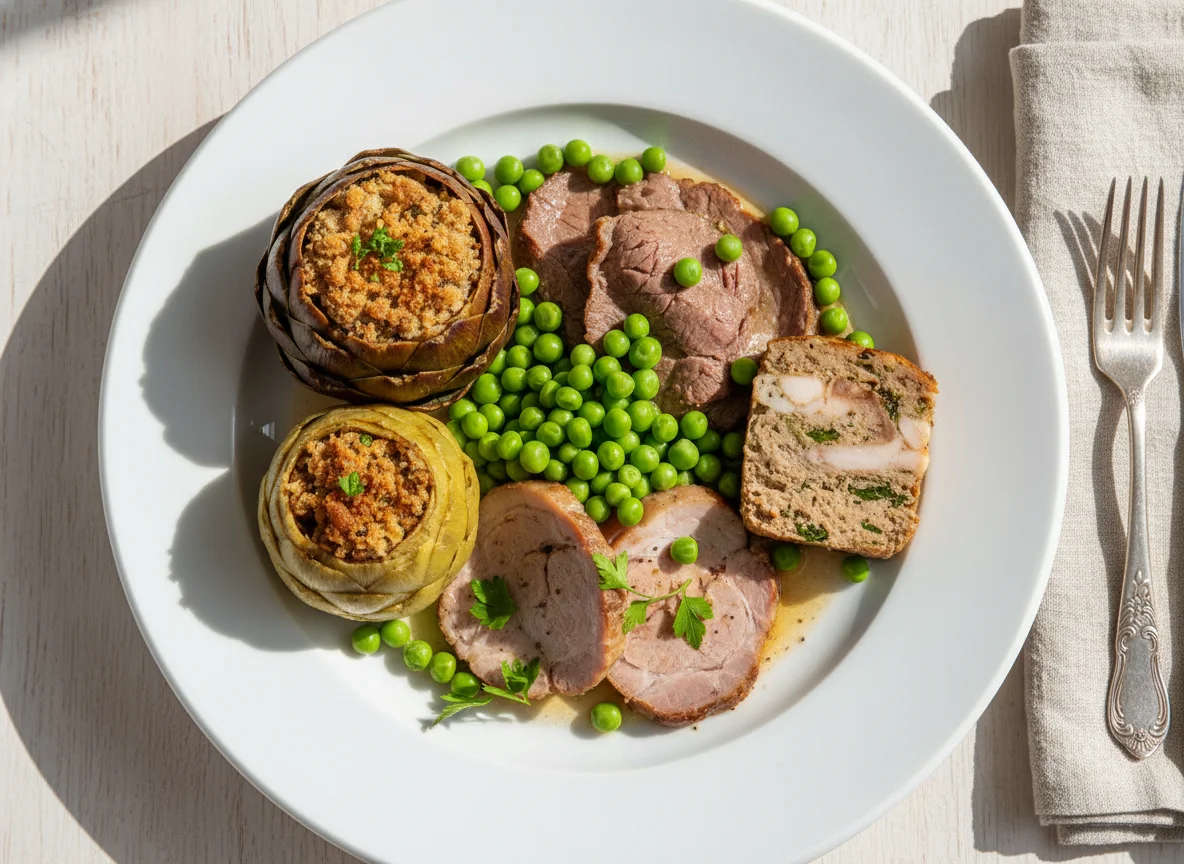 Gemischter Teller mit Fleisch und Artischocken photo