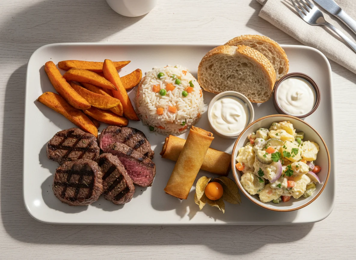 Gemischter Teller mit Fleisch und Beilagen photo