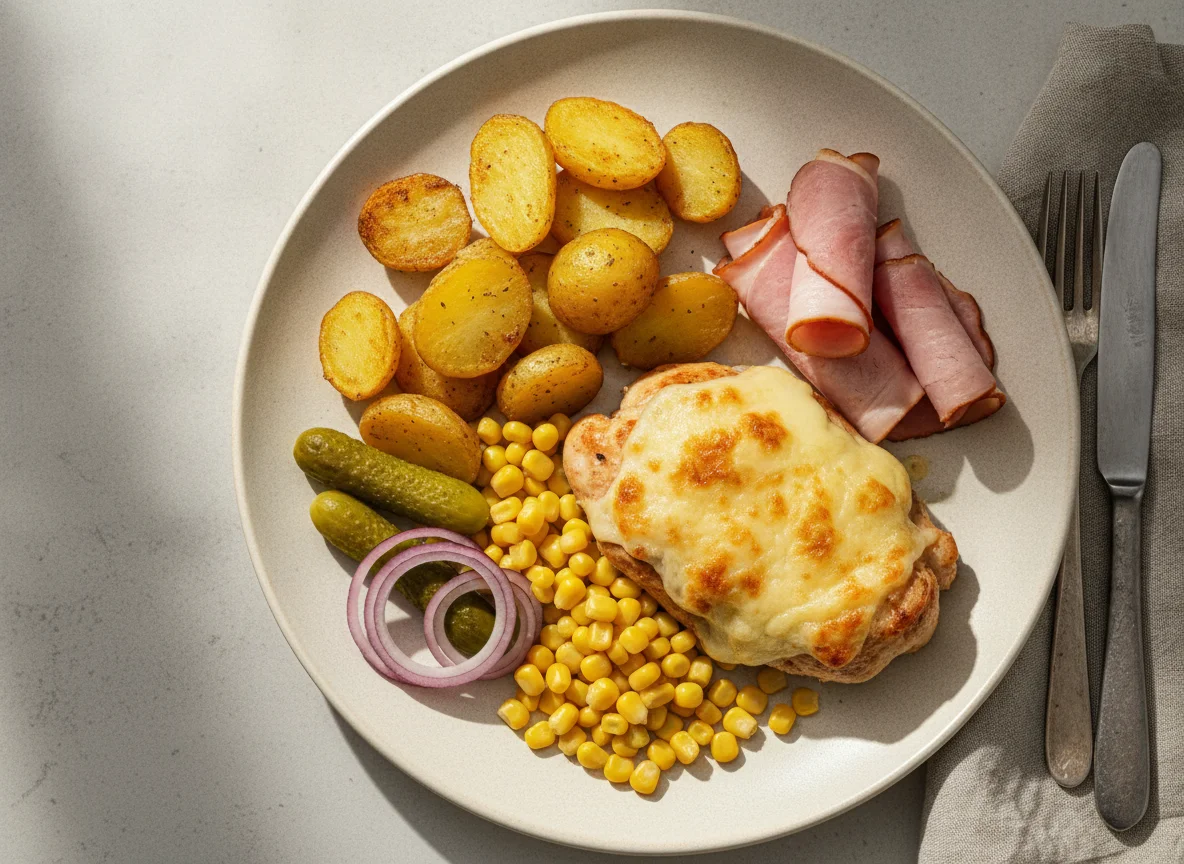 Gemischter Teller mit Kartoffeln und Fleisch photo