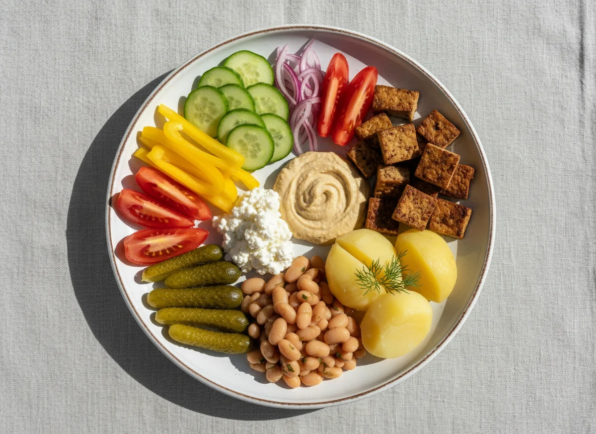 Gemischter Teller mit Käse und Gemüse photo