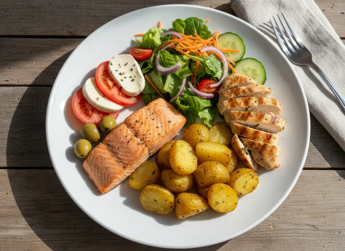 Gemischter Teller mit Lachs und Beilagen photo