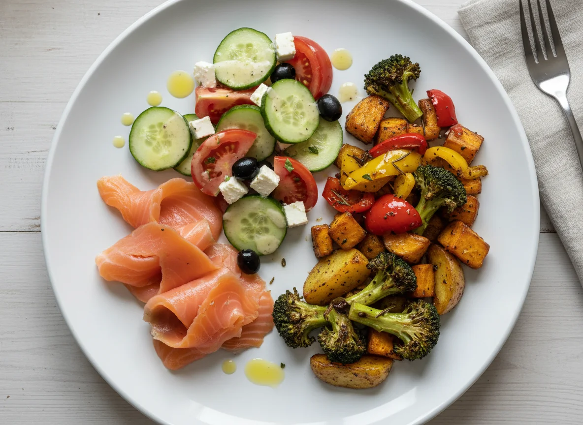 Gemischter Teller mit Lachs und Salat photo