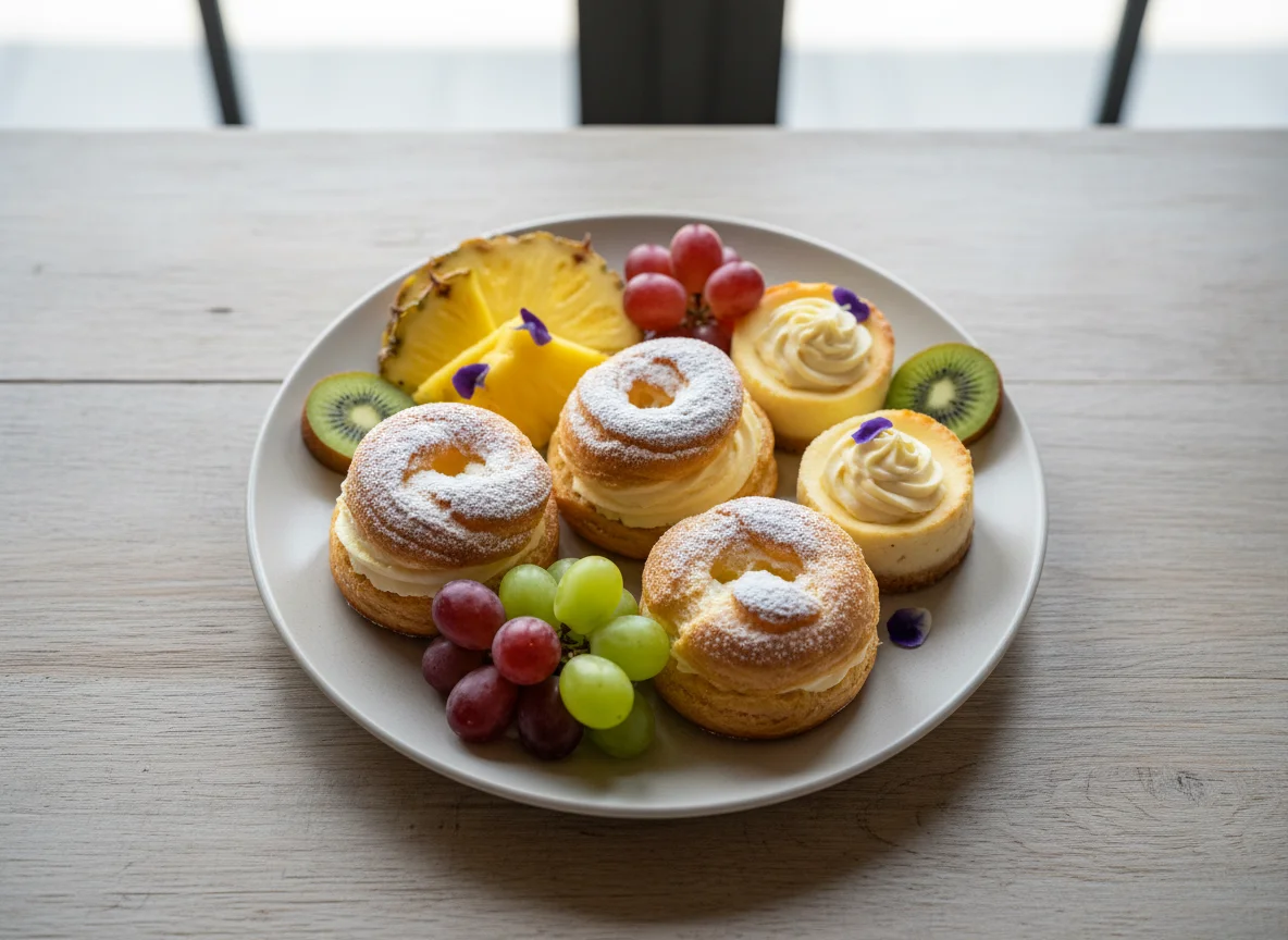 Gemischter Teller mit Obst und Gebäck photo