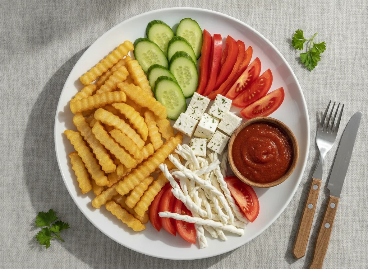 Gemischter Teller mit Pommes und Käse photo