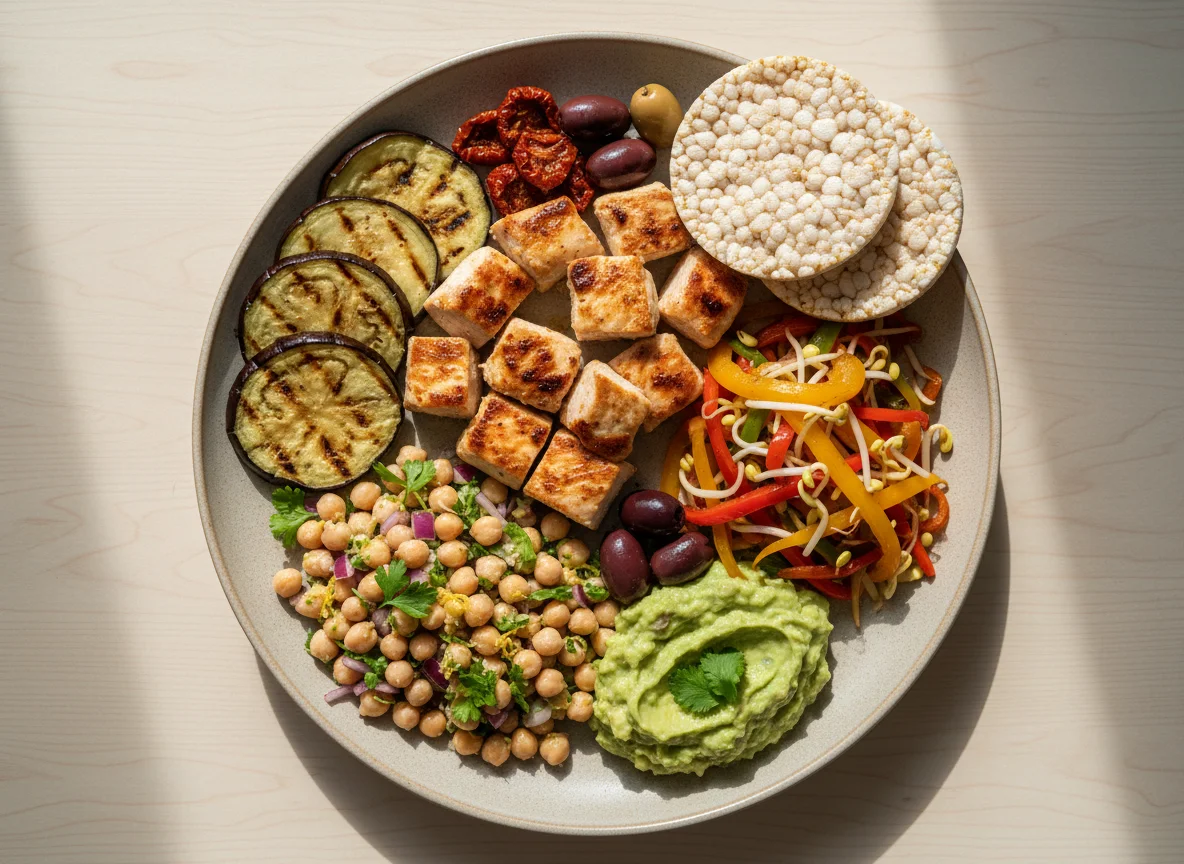 Gemischter Teller mit Poulet und Beilagen photo
