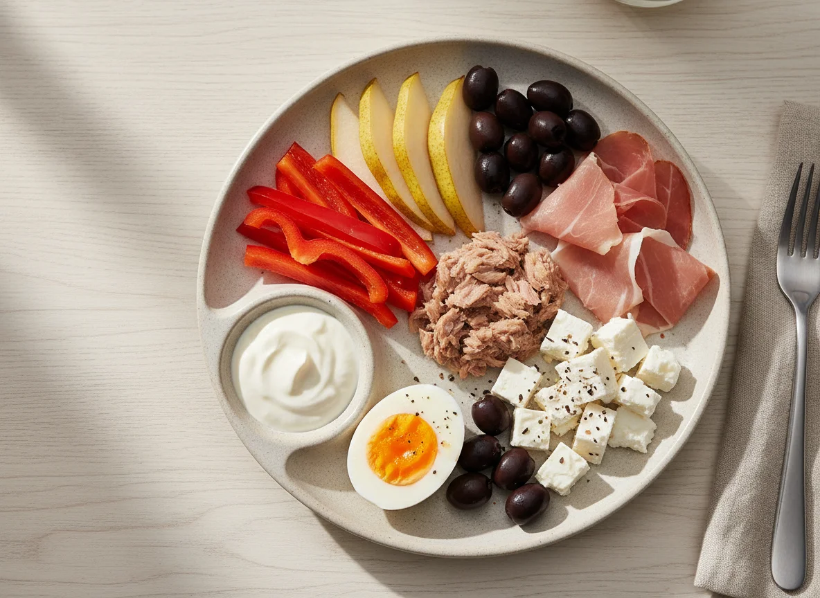 Gemischter Teller mit Proteinen und Gemüse photo
