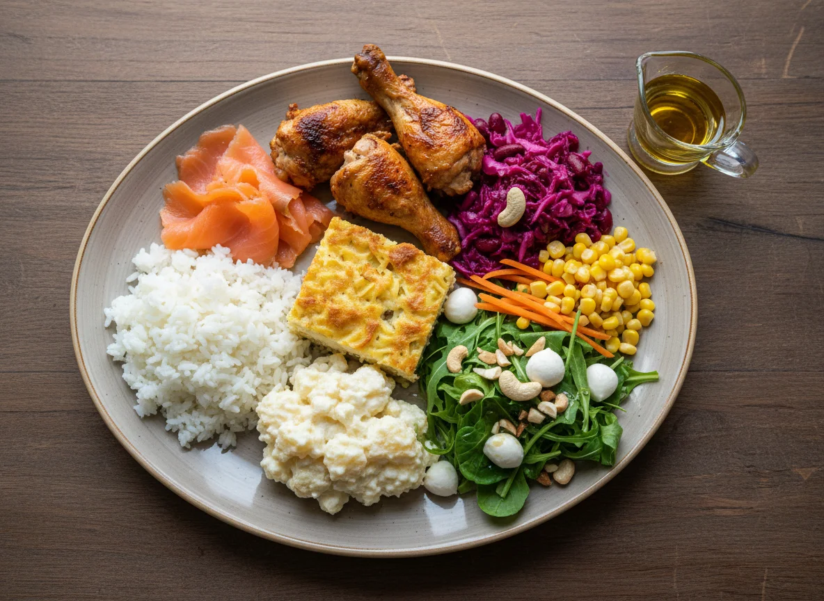 Gemischter Teller mit Salaten und Beilagen photo