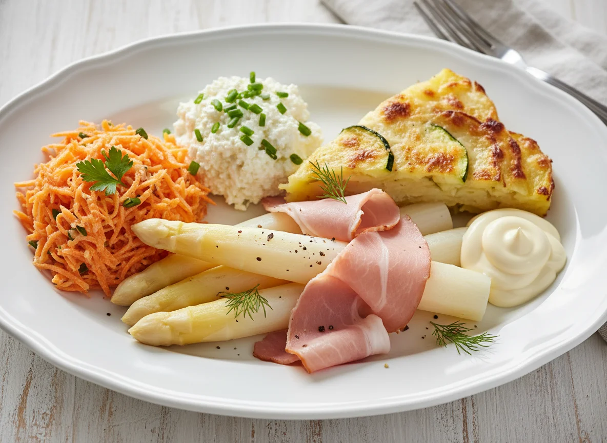 Gemischter Teller mit Spargel und Schinken photo